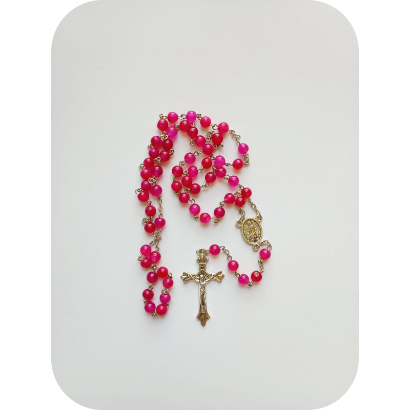 Rosario de ágata fucsia 6 mm